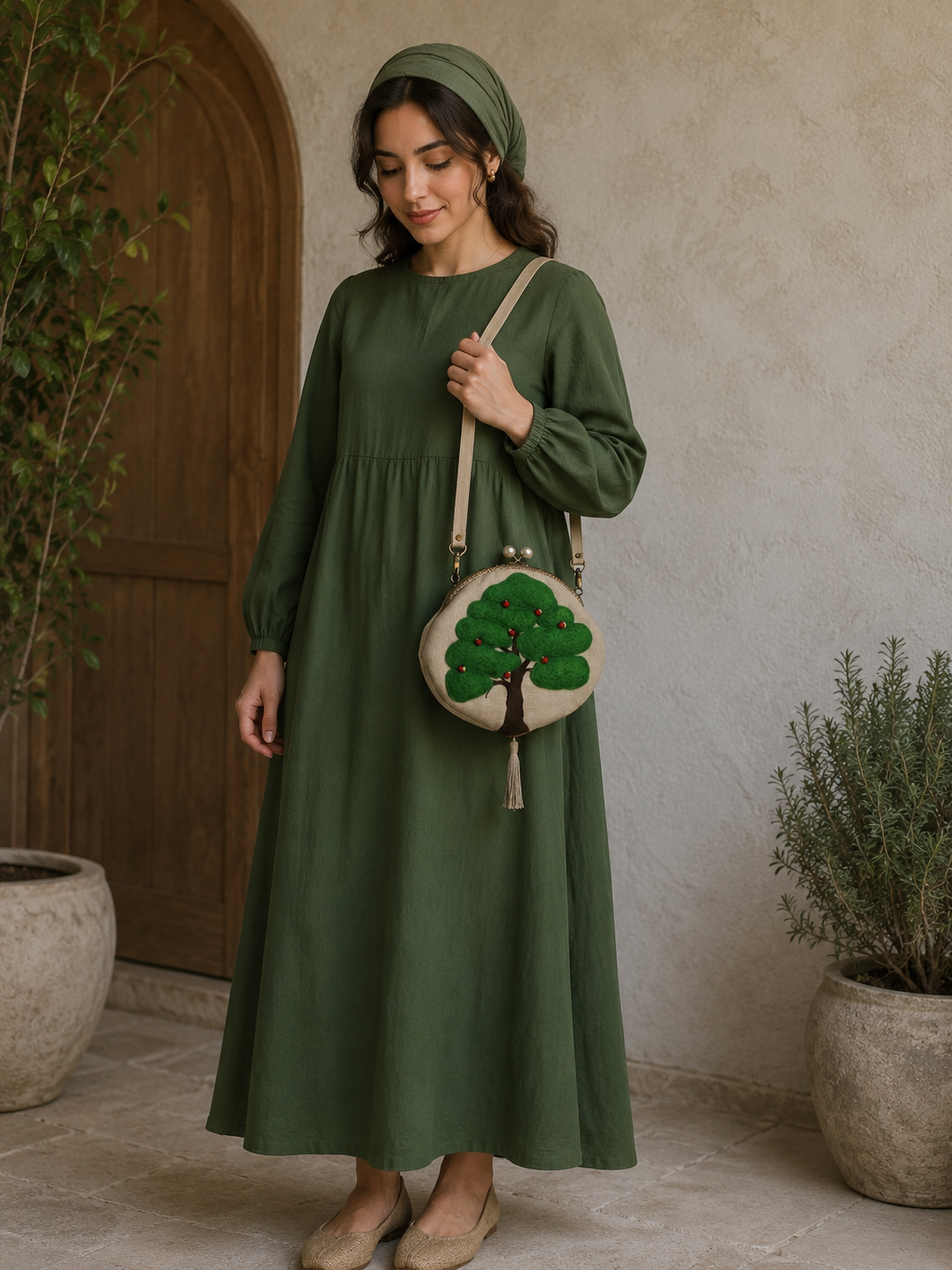کیف رودوشی پارچه ای طرح درخت